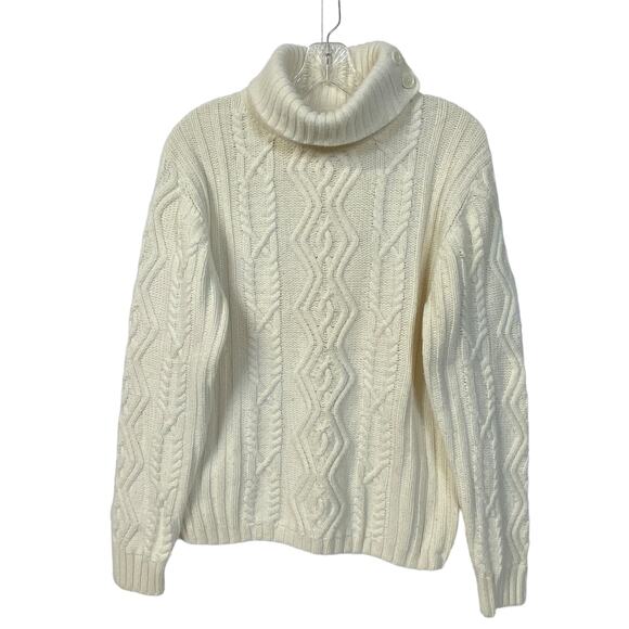 Woman's TOMMY HILFIGER Cable Knit Turtleneck Sweater XXL Cream Button Neck Cozy - Picture 11 of 12